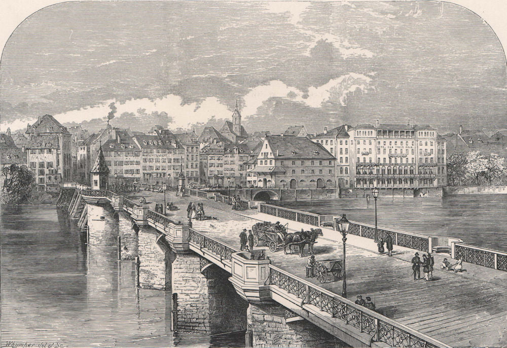Basle Basel Bale, Switzerland 1891 old antique vintage print picture